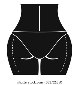 Female buttocks prepared to plastic surgery icon. Simple illustration of woman buttocks prepared to plastic surgery vector icon for web