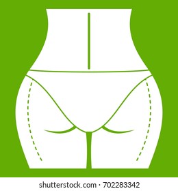 Female buttocks prepared to plastic surgery icon white isolated on green background. Vector illustration