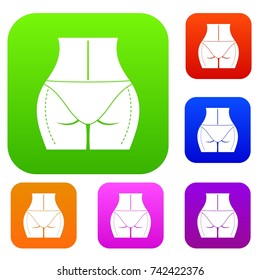 Female buttocks prepared to plastic surgery set icon color in flat style isolated on white. Collection sings vector illustration