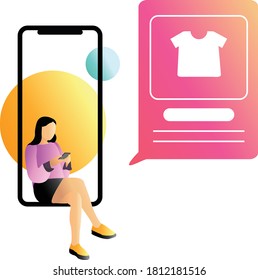 female buying t shirt at shop online. Online Shopping 