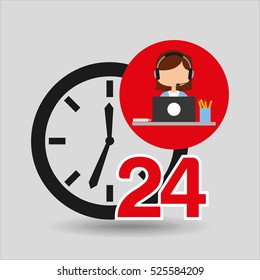 female call center 24 clock service laptop office vector illustration eps 10