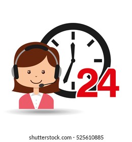 female call center 24 clock service vector illustration eps 10