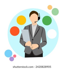 Female call center operator illustration for banner and presntation