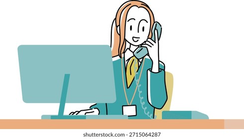 Operadora de Central de Atendimento Feminina Falando ao Telefone - Parte Superior do Corpo