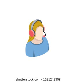 Female call center operator. Vector 3d isometric, color web icon, new flat style. Creative illustration design, idea for infographics.