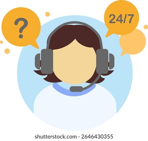 Operador de centro de llamadas femenino, atención al Cliente, servicio, Vector de icono de contacto