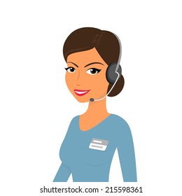 Female call centre operator with headset. Isolated on white