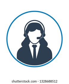 Female Call centre operator icon. Flat style vector EPS.