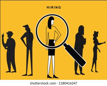 Female candidate Hired with Lens Focus on her among other job interview candidates