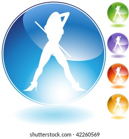 Icono de cristal de bailarina de caña de caña aislada en un fondo blanco.