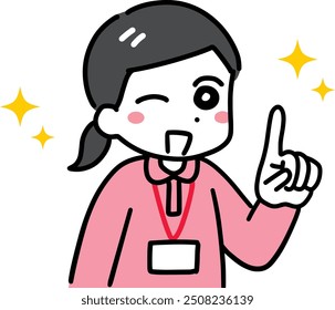 Female care worker holding up her index finger and explaining