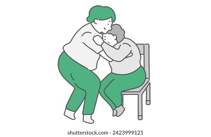 Female caregiver assisting an elderly woman with a transfer illustration