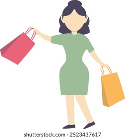 Female Carrying Shopping Bag Character Design. Flat Vector Illustration.