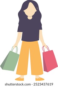 Female Carrying Shopping Bag Character Design. Flat Vector Illustration.