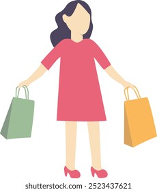 Female Carrying Shopping Bag Character Design. Flat Vector Illustration.