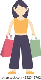 Female Carrying Shopping Bag Character Design. Flat Vector Illustration.