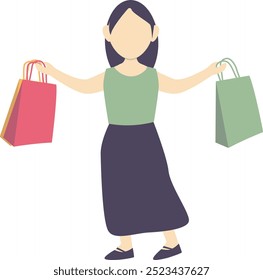 Feminino Carregando Saco De Compras Design De Personagem. Ilustração de vetor plano.