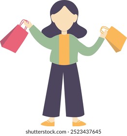 Female Carrying Shopping Bag Character Design. Flat Vector Illustration.