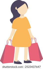 Female Carrying Shopping Bag Character Design. Flat Vector Illustration.