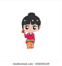 female cartoon character from bali indonesia using traditional clothes vector digital design graphic 2d hd illustration