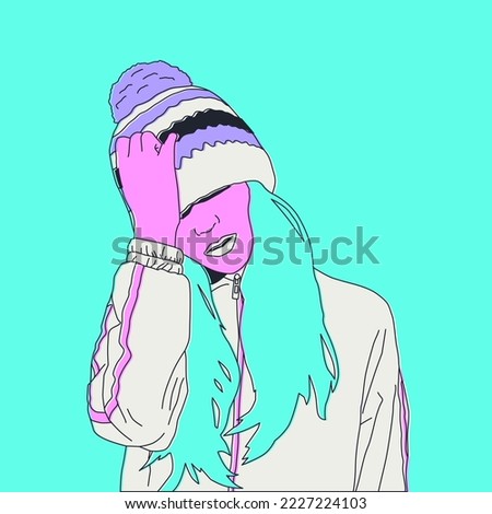 Female cartoon character in fall winter look. Flat colored vector illustration. Stylish girl in trendy accessories