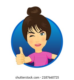 personaje de caricatura femenina con el vector de subida de pulgar.