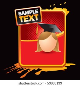 female cartoon graduate orange splattered ad