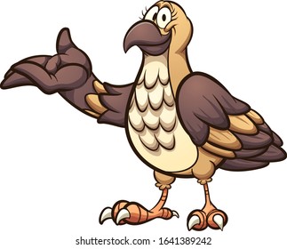 Female cartoon quail with a presenting hand gesture. Vector clip art illustration with simple gradients. All on a single layer.
