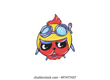 Female cartoon rabbit wearing a swimming glasses on head vector emoticon icon