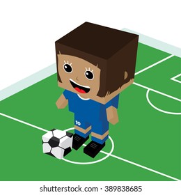 female cartoon soccer player - isometric theme