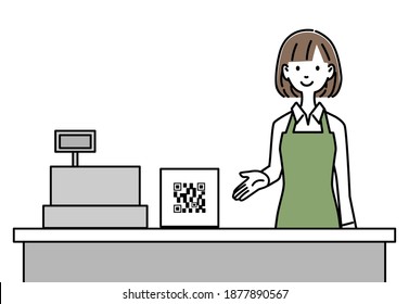Female cashier giving QR code information Illustration
