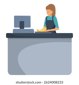 Female cashier working at the supermarket checkout, weighing bananas on a scale - Powered by Shutterstock - Get 15% off with code: PIKWIZARD15