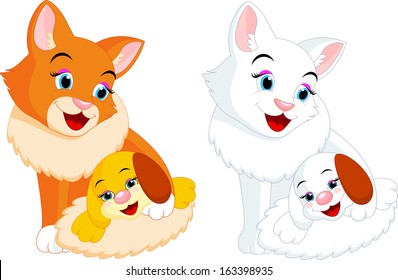 female cat and a cute puppy