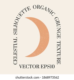 Female  celestial Boho logo in a minimal mid century modern style. Vector logotype design Template with organic textured mystic geometry symbol. For cosmetics, tattoo, Spa, social media