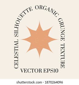 Female  celestial Boho logo in a minimal mid century modern style. Vector logotype design Template with organic textured mystic geometry symbol. For cosmetics, tattoo, Spa, social media