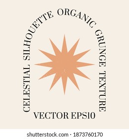 Female celestial Boho logo in a minimal mid century modern style. Vector logotype design Template with organic textured mystic geometry symbol for cosmetics, tattoo, Spa, social media