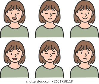 Female Character with 6 Facial Expressions – Emotion Variations

