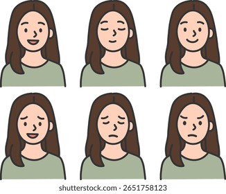 Female Character with 6 Facial Expressions – Emotion Variations

