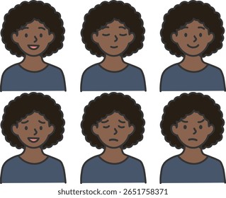 Female Character with 6 Facial Expressions – Emotion Variations

