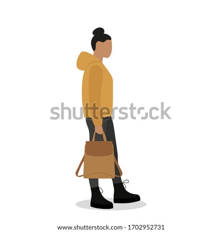 
Female character with a backpack in hand