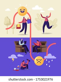 Female Character with Bipolar Mental Brain Disorder. Woman with Neurological and Emotion Sickness Visiting Psychiatrist Doctor for Medical Psychological Help. Cartoon People Vector Illustration