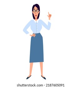 A female character in a blouse and skirt. Skinny European girl in full growth.