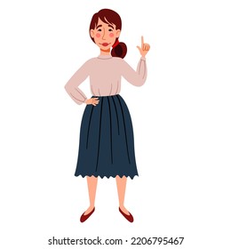 A female character in a blouse and skirt. Skinny European girl in full growth.