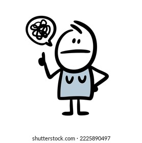 Female character in blue dress  scolding with comics bubble. Unhappy young woman cartoon vector illustration.