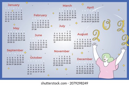 Female Character Circle Date on Huge Calendar Planning Important Matter. Time Management, Work Organization and Life Events Notification, Memo Reminder, Work Plan. Cartoon Vector Illustration 2022