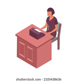 Female Character Of Court Clerk At Work In Courtroom Isometric Icon Vector Illustration