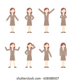 Female character in different poses. Set of various women's. Vector illustration.