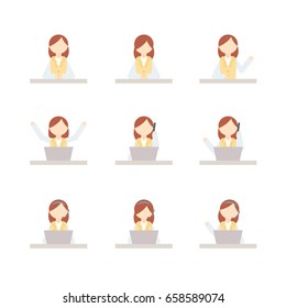 Female character in different poses. Set of various women. Vector illustration.