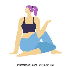 Female character doing exercises and fitness, isolated woman stretching and strengthening leg muscles. Girl in sportswear at home or gym. Sportive fat burning and losing weight. Vector in flat style