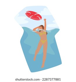 Female Character Drowning Trying to Keep Breath and Arm Flailing In Desperation. Image Highlights The Danger Of Water And The Importance Of Water Safety Measures. Cartoon People Vector Illustration
